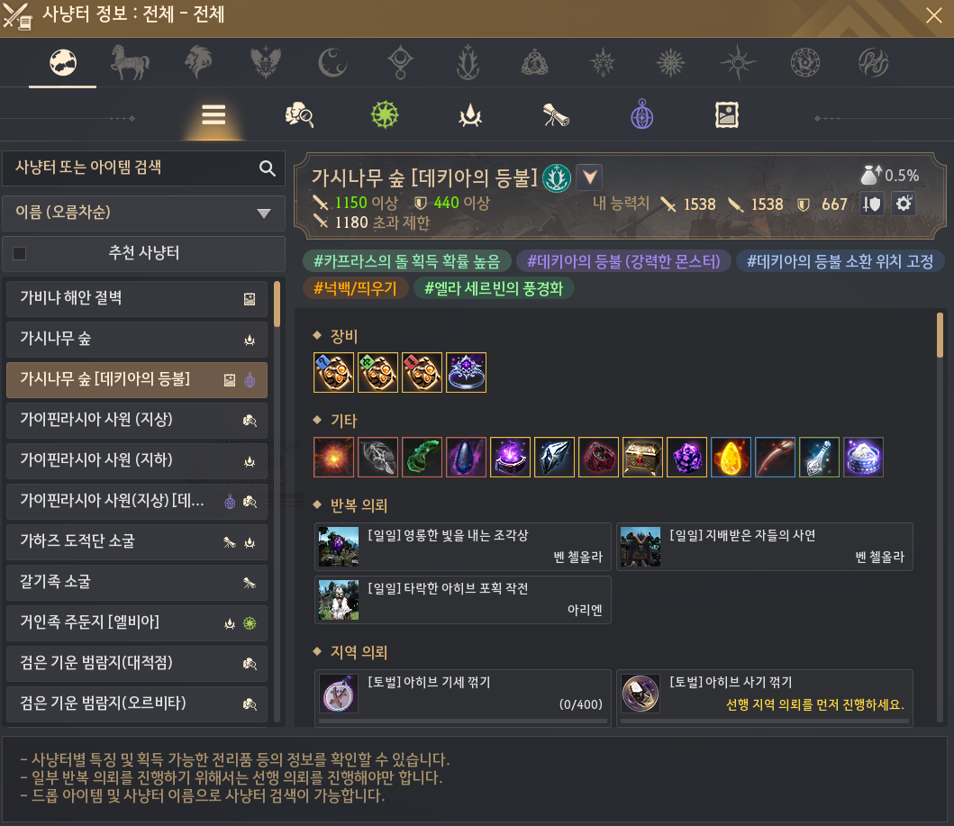 사냥터 정보 UI
