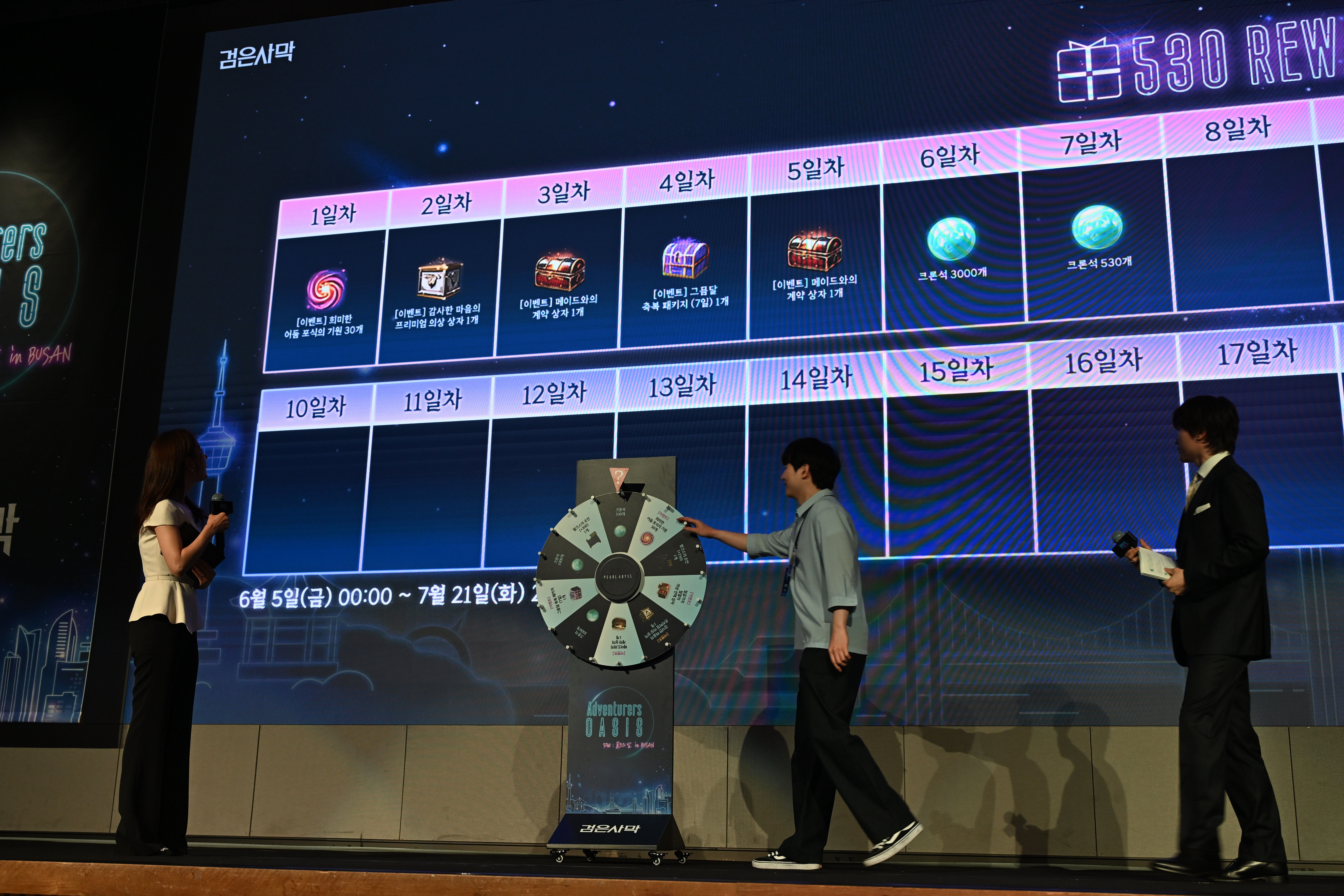 각 조를 대표하는 모험가님들이 룰렛을 돌리고, 나온 결과물이 각 일차 보상으로 확정됩니다.