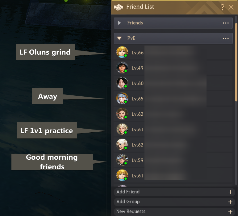 [Feedback] In-Game Status (Friend list) | Black Desert NA/EU