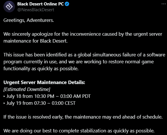 [Feedback] Failure to connect to server | Black Desert NA/EU