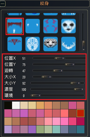 面部紋身款式與位置數據示意